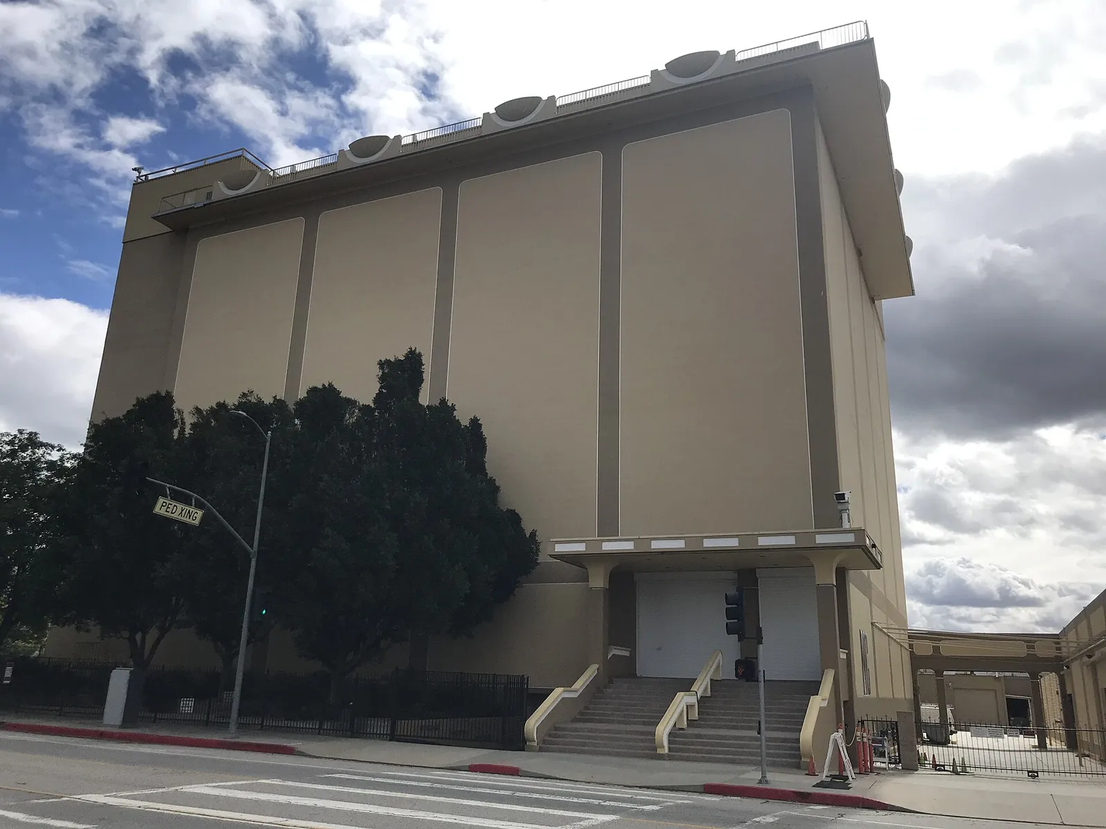 Exterior of the Nethercutt Collection museum building in Sylmar seen from Bledsoe Street