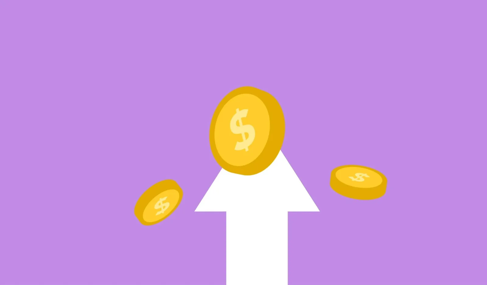Illustration of a coin rising on an upward arrow