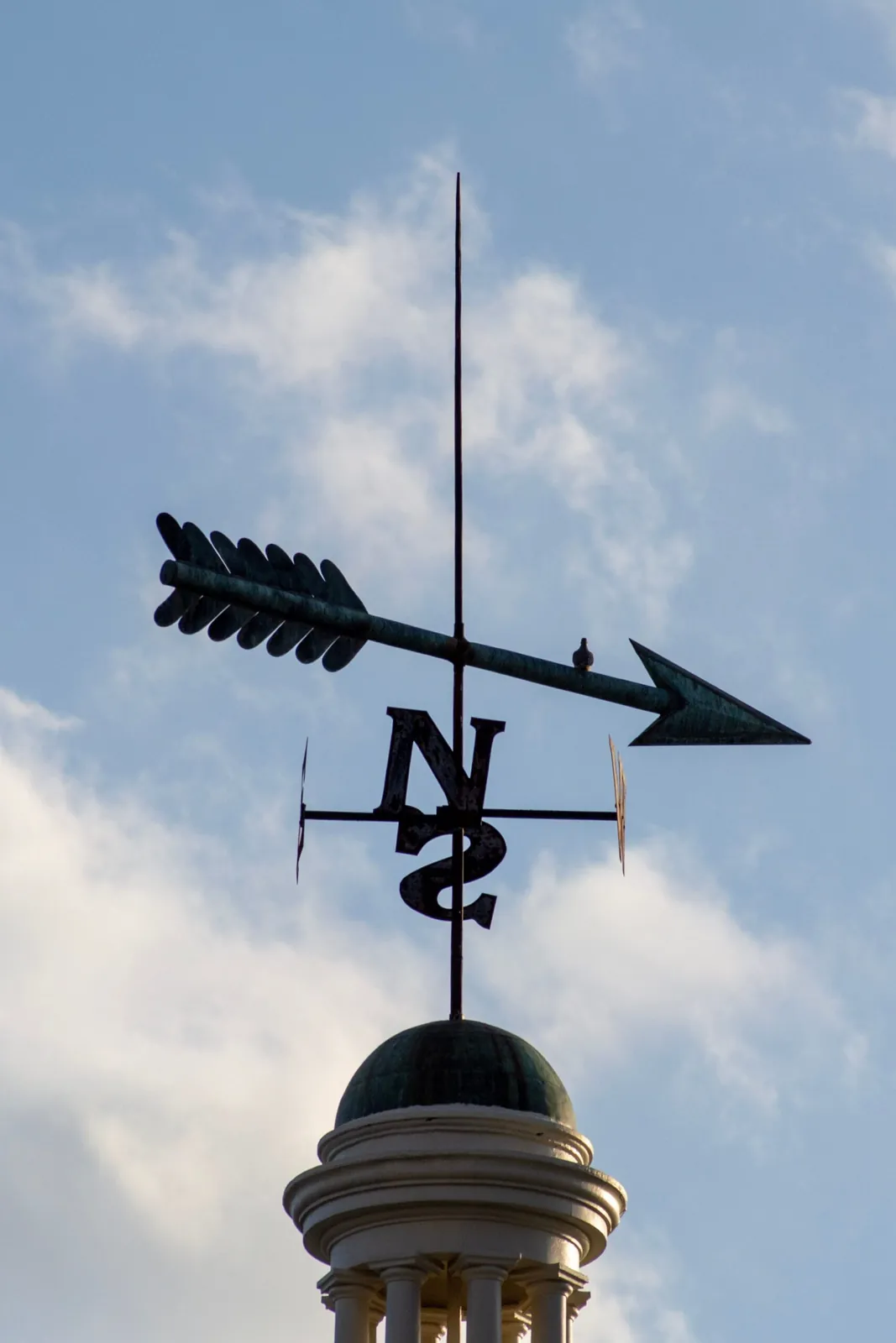 Weather vane pointing in a changing wind