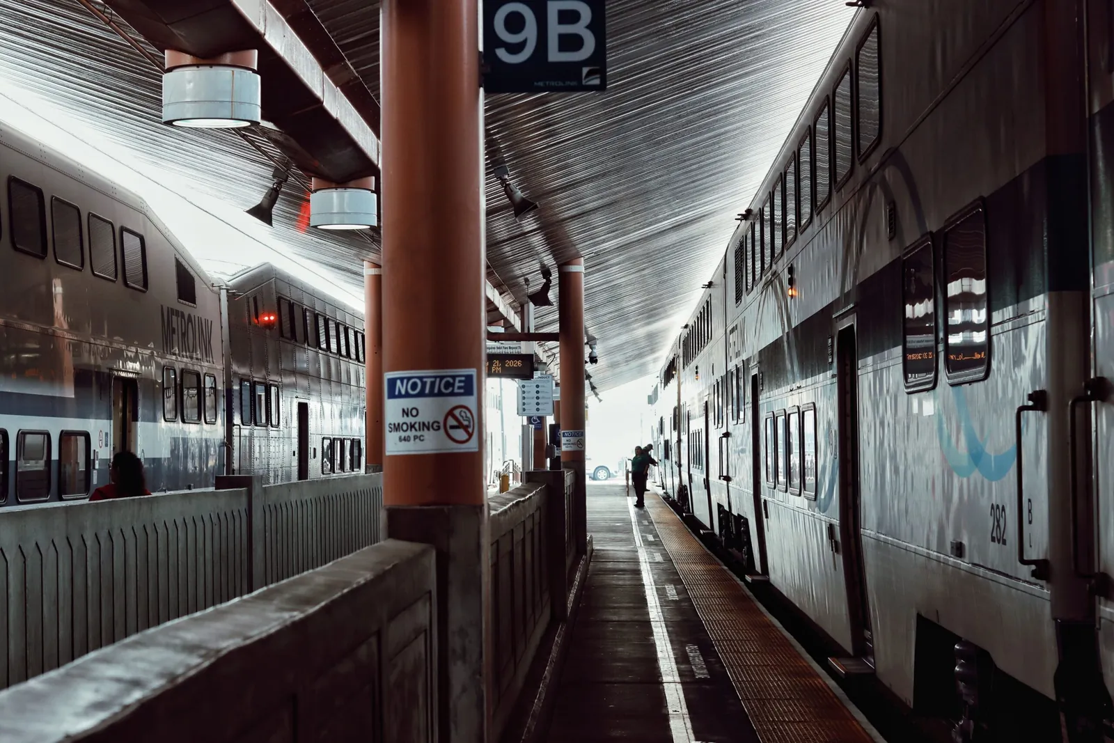 Commuter train stopped at a station platform