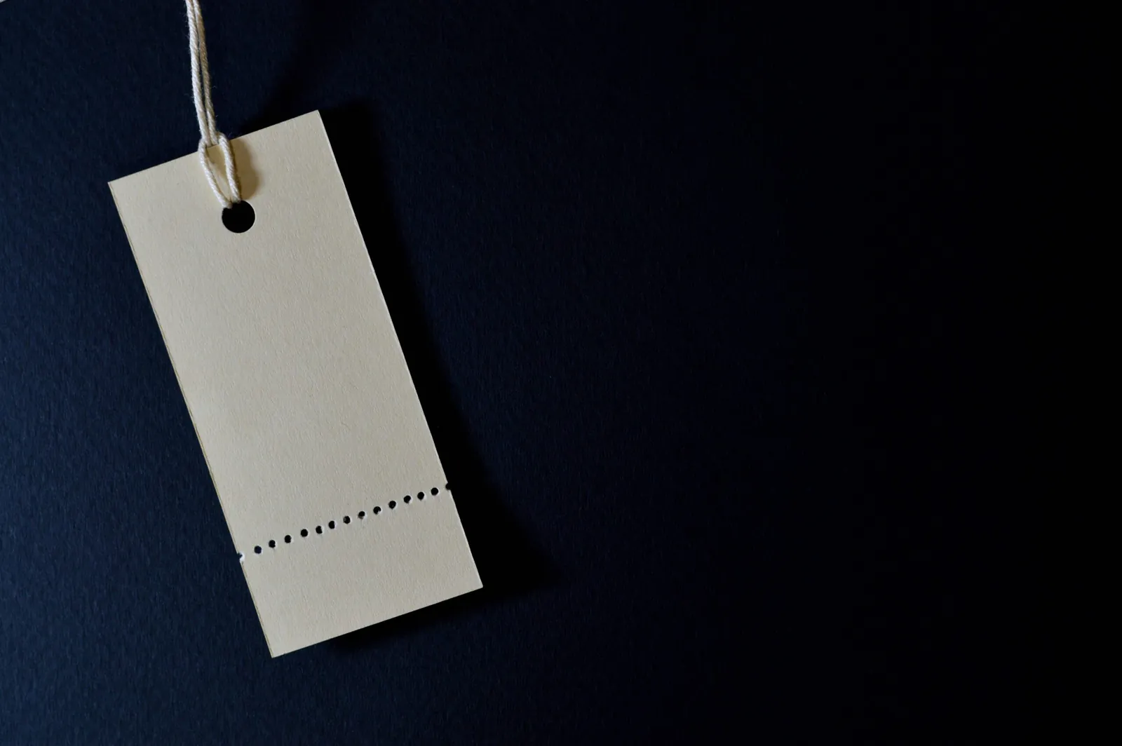 Blank paper tag hanging on a dark background