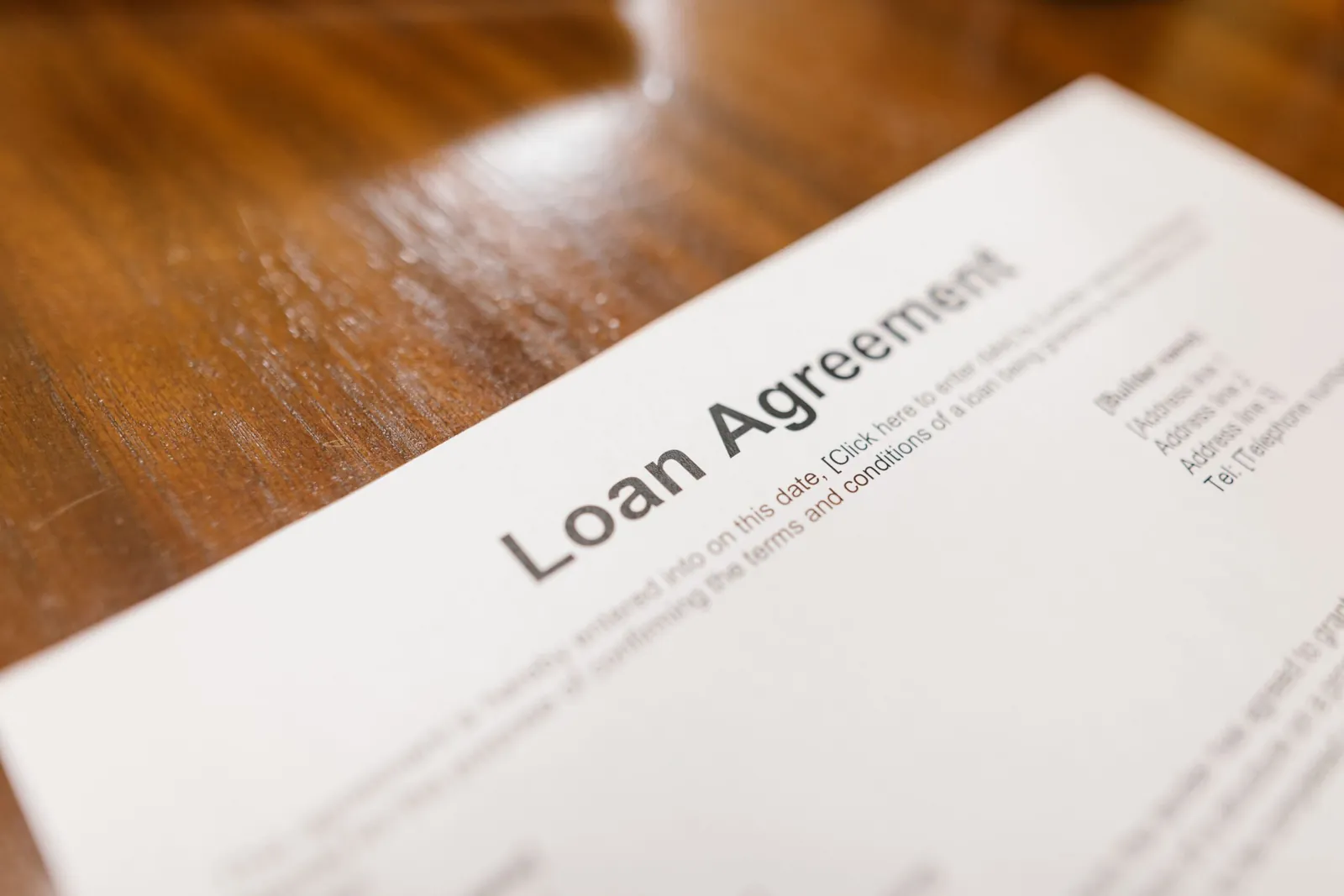 Close-up of a loan agreement document