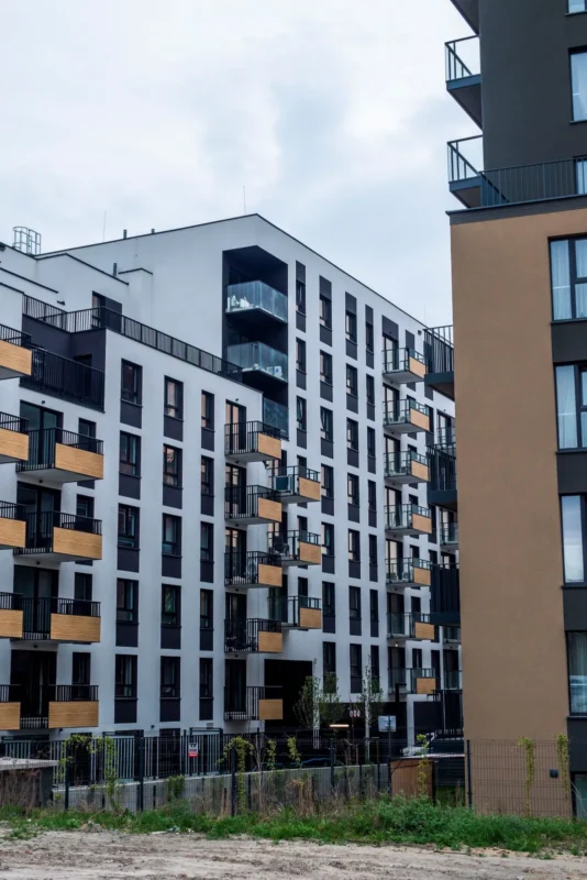 Modern apartment buildings with balconies